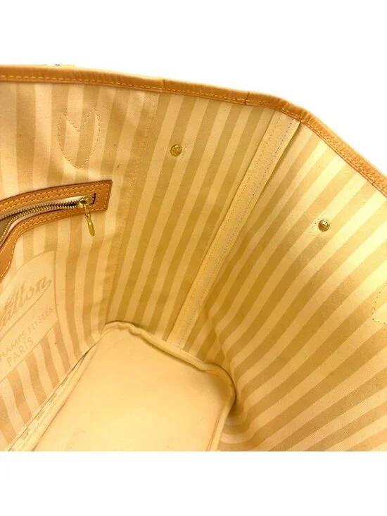 Louis Vuitton Neverfull MM Monogram Leather Brown White Tote Gold - Picture 7 of 15